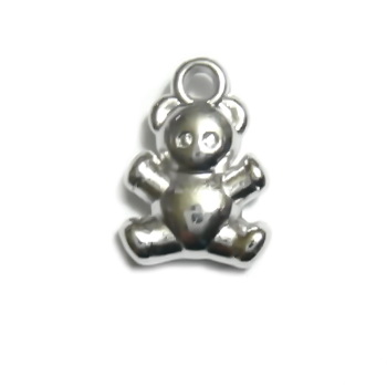 Pandantiv sintetic argintiu, ursulet 14,5x10 mm