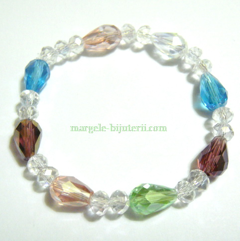 Bratara sticla fatetate, multicolore, 6.5x4.5mm si 12x8mm