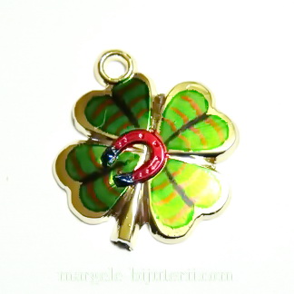 Martisor plastic, trifoi verde cu 4 foi, 28x25mm