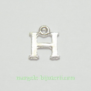 Pandantiv alfabet, argintiu inchis, 12x11x2mm, litera H