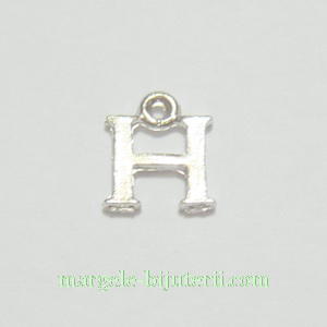 Pandantiv alfabet, argintiu inchis, 12x11x2mm, litera H