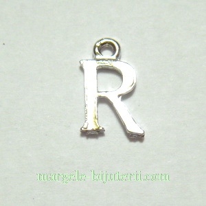 Pandantiv alfabet, argintiu inchis, 12x11x2mm, litera R