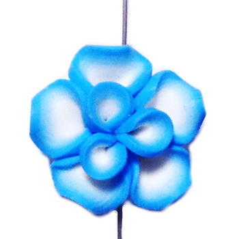 Margele polymer, floare bleu, 23~25x9~10mm