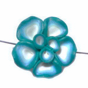 Margele polymer, floare verde smarald cu alb, 23~25x9~10mm
