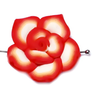 Margele polymer, floare rosie cu alb, 25x25x10mm