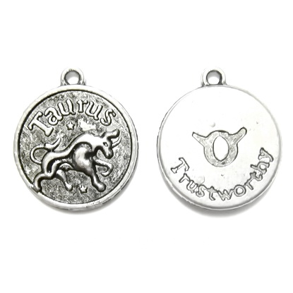 Pandantiv argintiu antichizat, zodiac, TAUR, 20x17x3mm