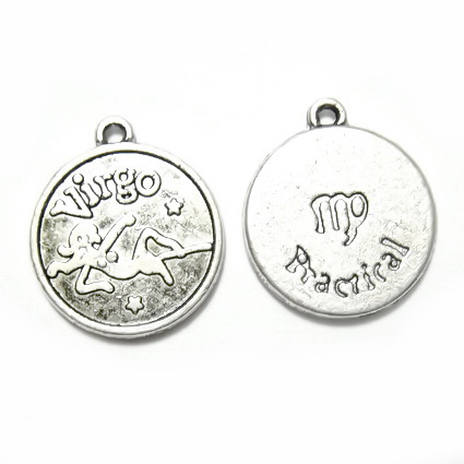 Pandantiv argintiu antichizat, zodiac, FECIOARA, 20x17x3mm 1 buc