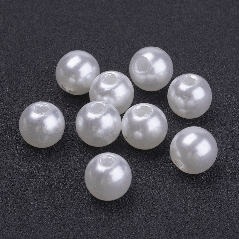 Perle plastic, albe, 8mm 10 buc