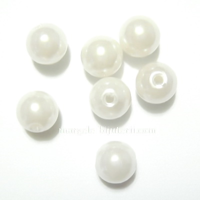 Perle plastic, albe, 8mm 10 buc