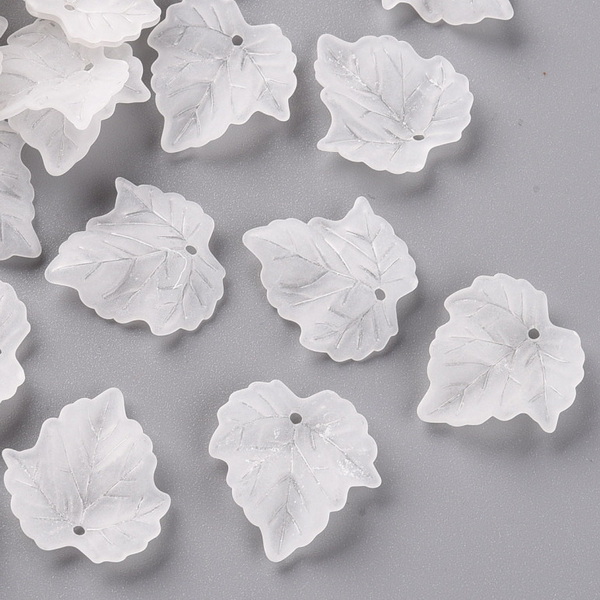 Frunza acrilica, frosted, alba, 24x22x2mm 1 buc