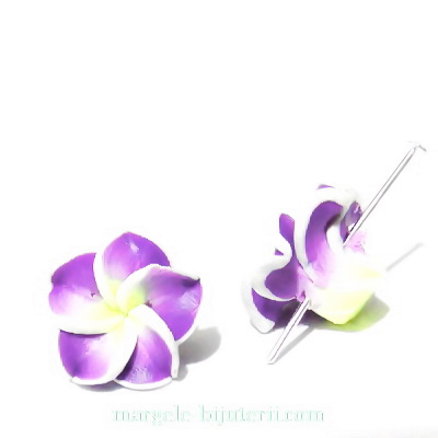 Margele polymer, floare plumeria violet, cu 5 petale, 15x9mm