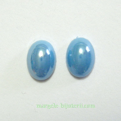 Cabochon sticla, bleu, sidefate, 8x6x3mm