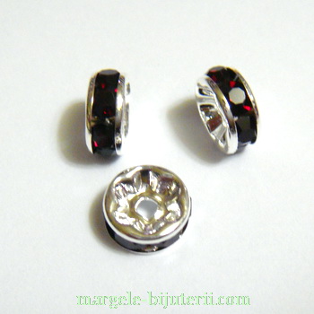 Rhinestone rosu, pe baza argintie, 8x4mm