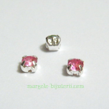 Margele montee rhinestone, plastic, roz, 4x4x4mm