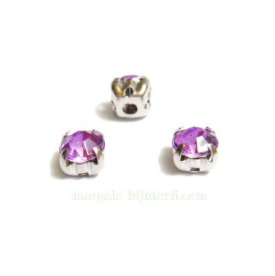 Margele montee rhinestone, plastic, mov, 5x5x4mm