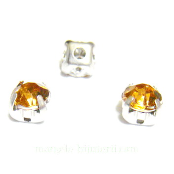 Margele montee rhinestone, plastic, auriu roscat, 6x6x5mm