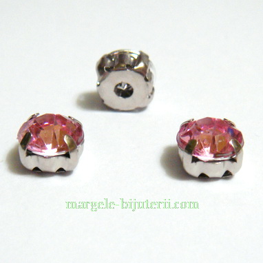 Margele montee rhinestone, plastic, roz, 6x6x5mm