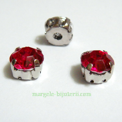 Margele montee rhinestone, plastic, fucsia, 6x6x5mm