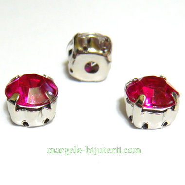 Margele montee rhinestone, plastic, fucsia, 8x8x6mm 1 buc