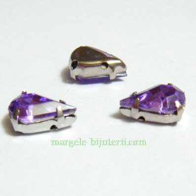 Margele montee rhinestone, plastic, violet, lacrima 10x6x5mm