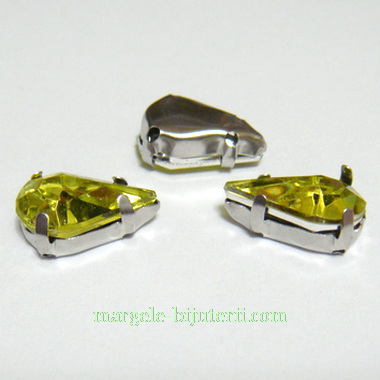 Margele montee rhinestone, plastic, galben-verzui, lacrima 13x8x5mm