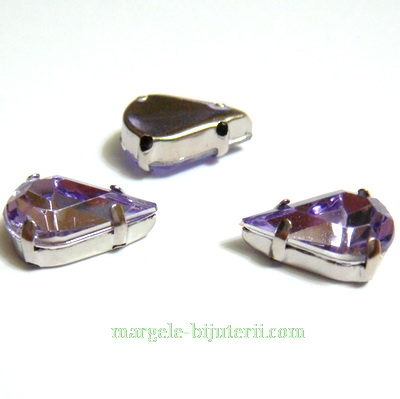 Margele montee rhinestone, plastic, mov, lacrima 13x8x5mm