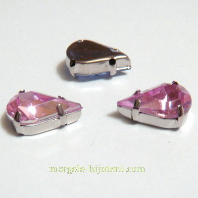 Margele montee rhinestone, plastic, roz, lacrima 13x8x5mm 1 buc