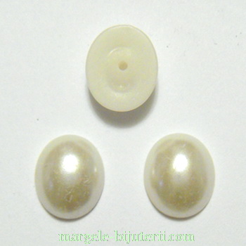 Perle plastic, cabochon, semigaurite, crem, 12x10x5mm 10 buc