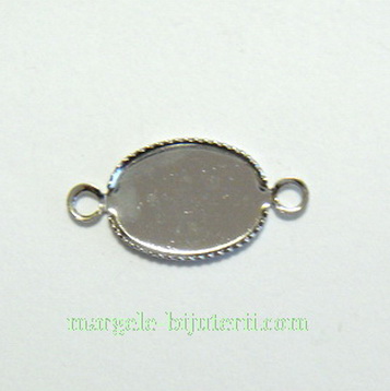 Conector / link cabochon, argintiu, 14x10mm