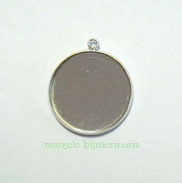 Pandantiv, cabochon, argintiu, 21x21mm, interior: 20mm