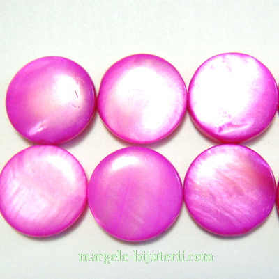 Perle sidef, plate, fucsia, 13x3mm