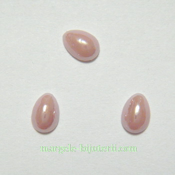 Cabochon sticla, mov deschis, sidefat, lacrima 6x4x2mm