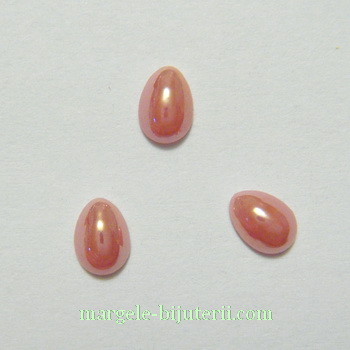 Cabochon sticla, roz-mov, sidefat, lacrima 6x4x2mm