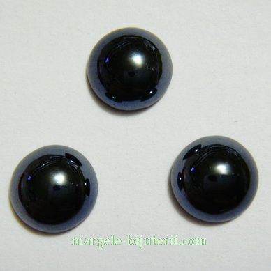 Cabochon sticla, negru, sidefat, 9.5x4mm