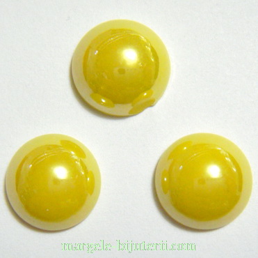 Cabochon sticla, galben, sidefat, 11.5x5mm