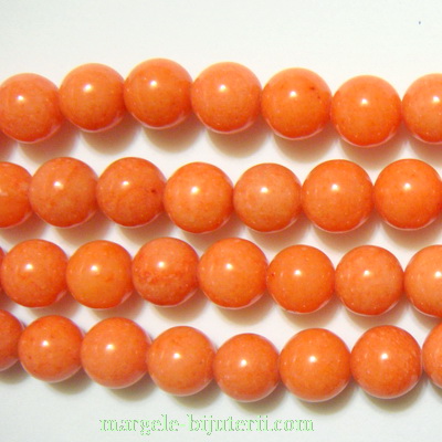 Jad natural, vopsit, sferic, roz somon, 8mm, orificiu: 1mm
