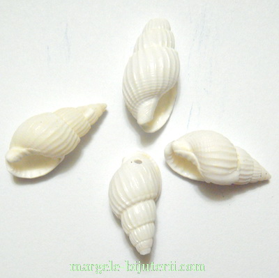 Pandantiv scoica, spirale, albe, 20-23x8-11mm