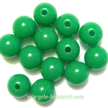 Margele plastic, sferice, verde, 8mm 10 buc