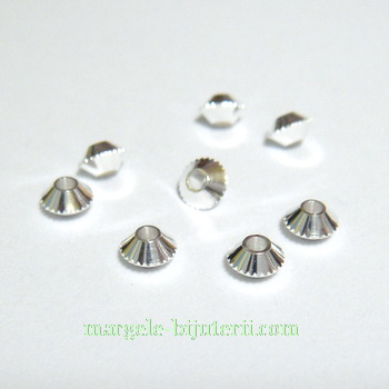 Margele metalice, argintii, biconice, 4x4mm 1 buc