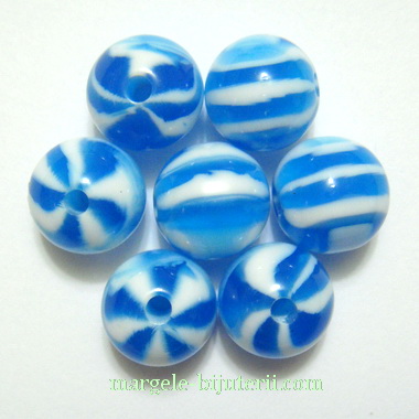 Margele rasina, albastre cu insertii albe, 10mm 1 buc