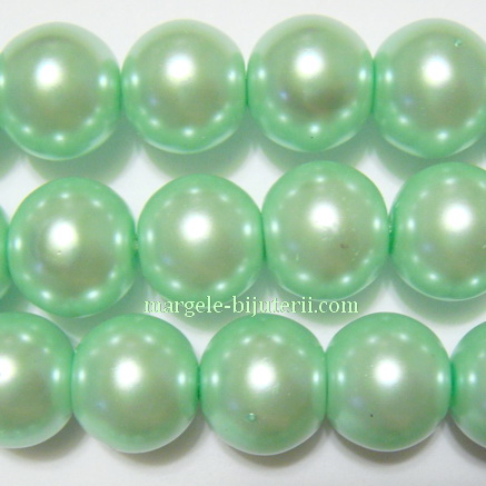 Perle sticla, verde-pal, 14mm 1 buc