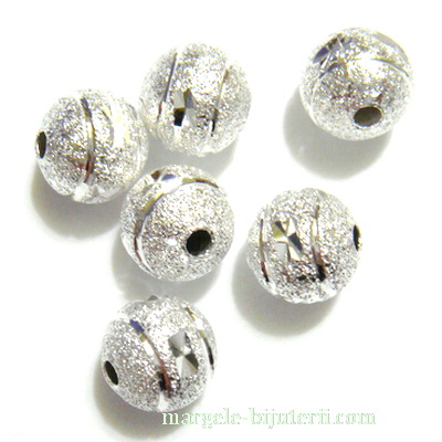 Margele metalice, stardust, argintii, cu striatii,  8mm