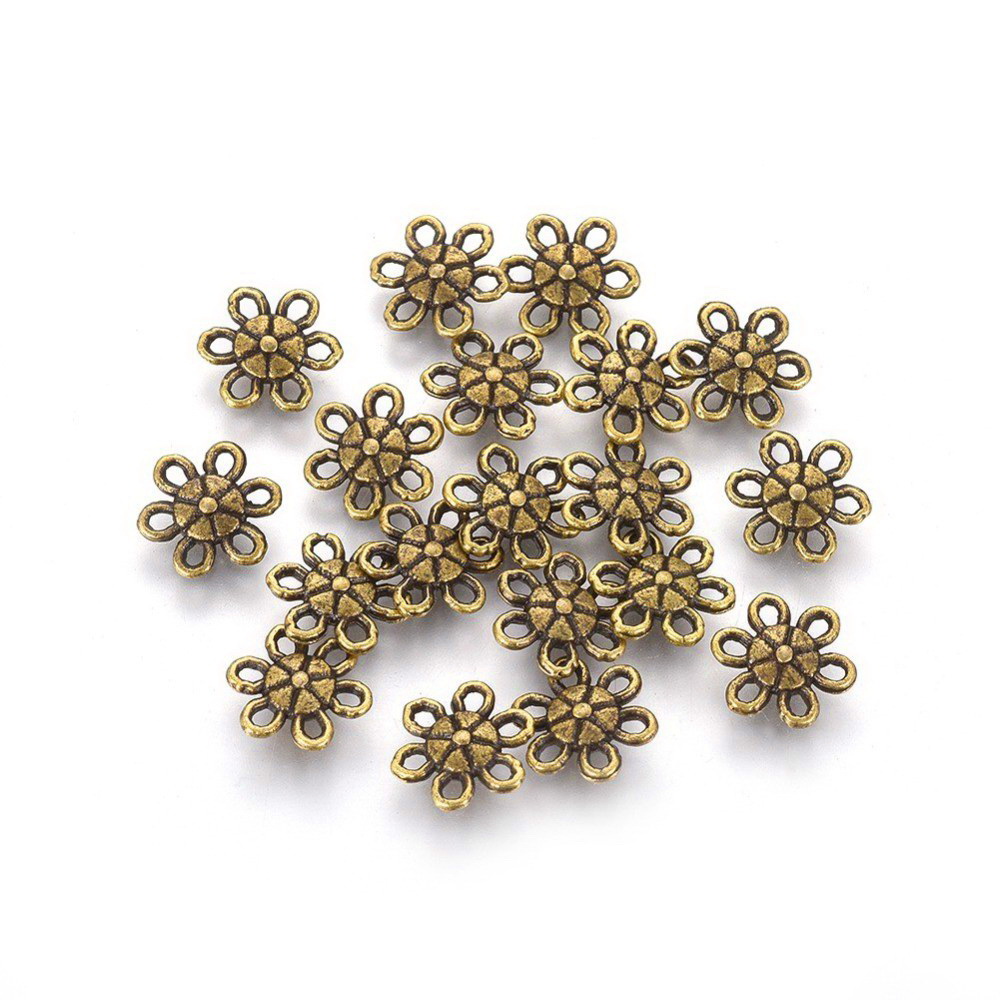 Conector/link bronz, floare cu 6 petale, 9x3mm