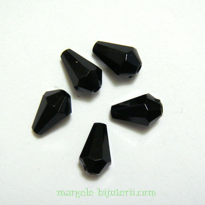 Margele plastic negru, fatetate, lacrima 10x6mm