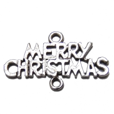 Pandantiv argintiu antichizat, Merry Christmas, 25x42x2mm 1 buc