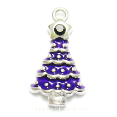 Pandantiv metalic, emailat, bradulet violet cu stras, 21x12x4mm
