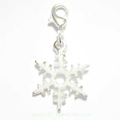 Pandantiv metalic, cu lobster, emailat, stea alba, 20x2mm