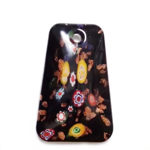 Pandantiv negru cu flori Millefiori, 58x28~38x10mm