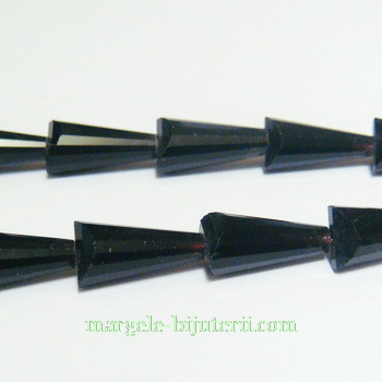 Margele sticla, negre, multifete, con 12x6mm 1 buc