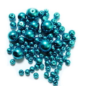 Mix perle sticla, turcoaz inchis, 4-12 mm 25 g